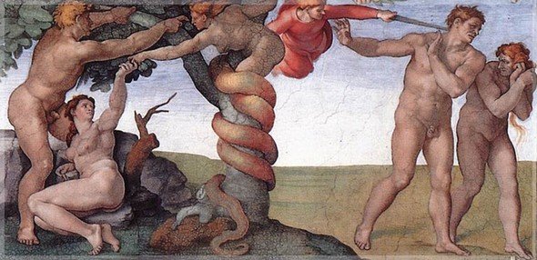Adem ve Havva'nın Cennetten Kovuluşu - Michelangelo Vatikan (1510)