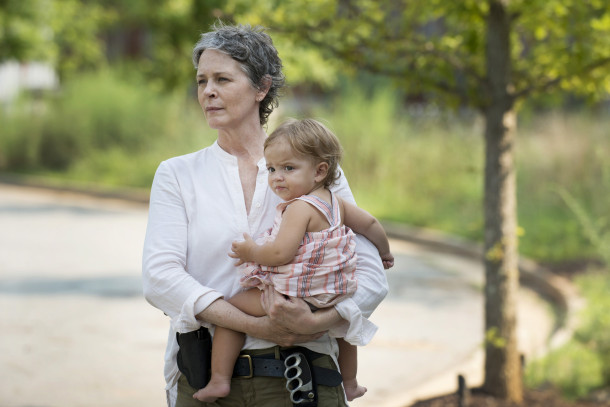Melissa McBride as Carol Peletier and Judith - The Walking Dead _ Season 6, Episode 7 - Photo Credit: Gene Page/AMC